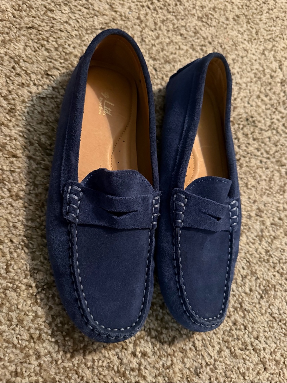 Women’s Navy Suede Penny Loafers by Lola Cruz